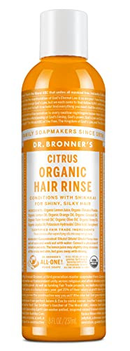 Dr. Bronner's Organic Hair Rinse  Citrus Orange, 8 Ounce, 1-Pack  Lightweight Conditioning Rinse for Smooth Hair  Fair Trade, Vegan  with Shikaka
