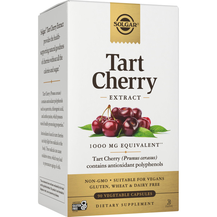 Solgar Tart Cherry 1000 mg, 90 Vegetable Capsules - Antioxidant with Quercetin, Chlorogenic Acid & Anthocyanins Compounds - Non-GMO, Vegan, Gluten Fr