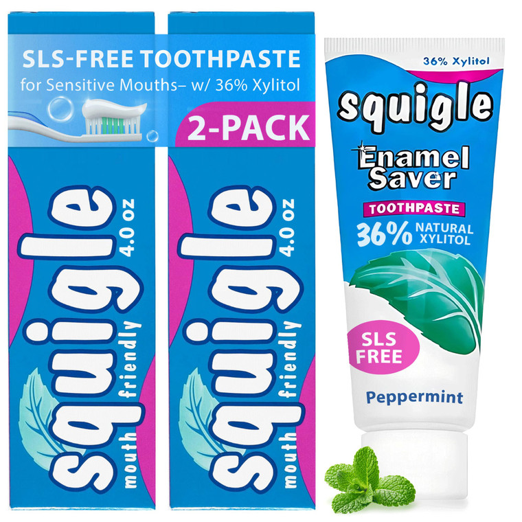Squigle Enamel Saver Toothpaste (Canker Sore Prevention & Treatment) Prevents Cavities, Perioral Dermatitis, Bad Breath, Chapped Lips - 2 Pack