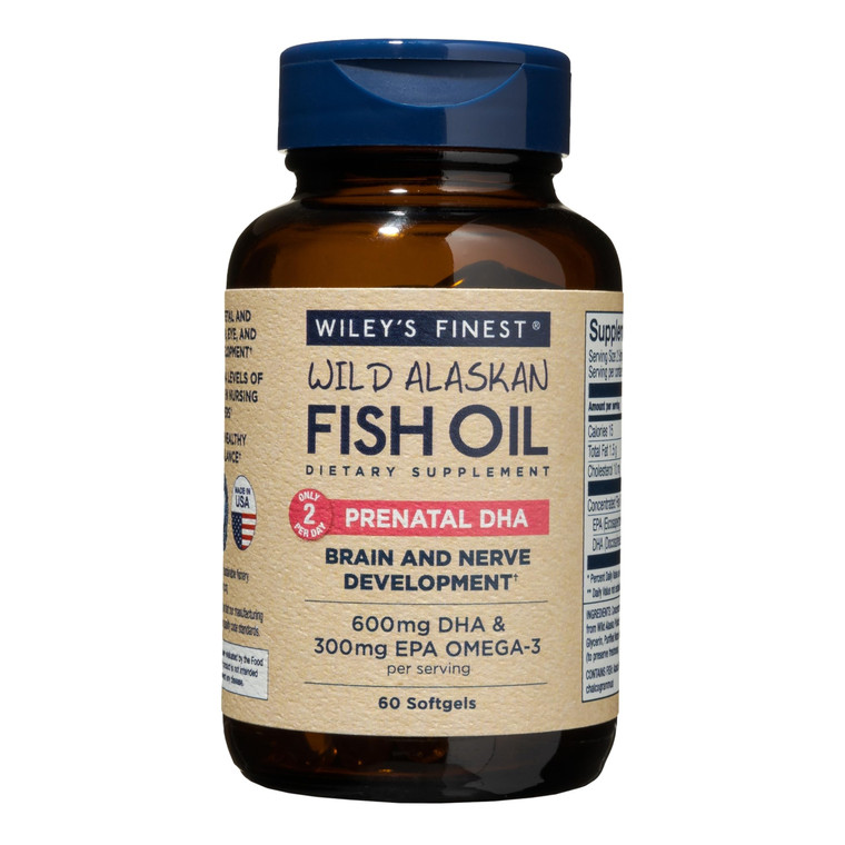 Wiley's Finest Wild Alaskan Fish Oil Prenatal DHA - 900mg EPA and DHA Omega-3s for Pregnant Women and Nursing Mothers - 60 Softgels (30 Prenatal Vita