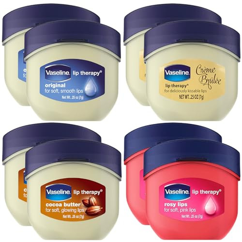 Vaseline Lip Therapy Variety 8-Pack  Original, Crème Brûlée, Rosy Lips, Cocoa Butter Mini Lip Balms for Soft, Glowing, and Deliciously Kissable Lips