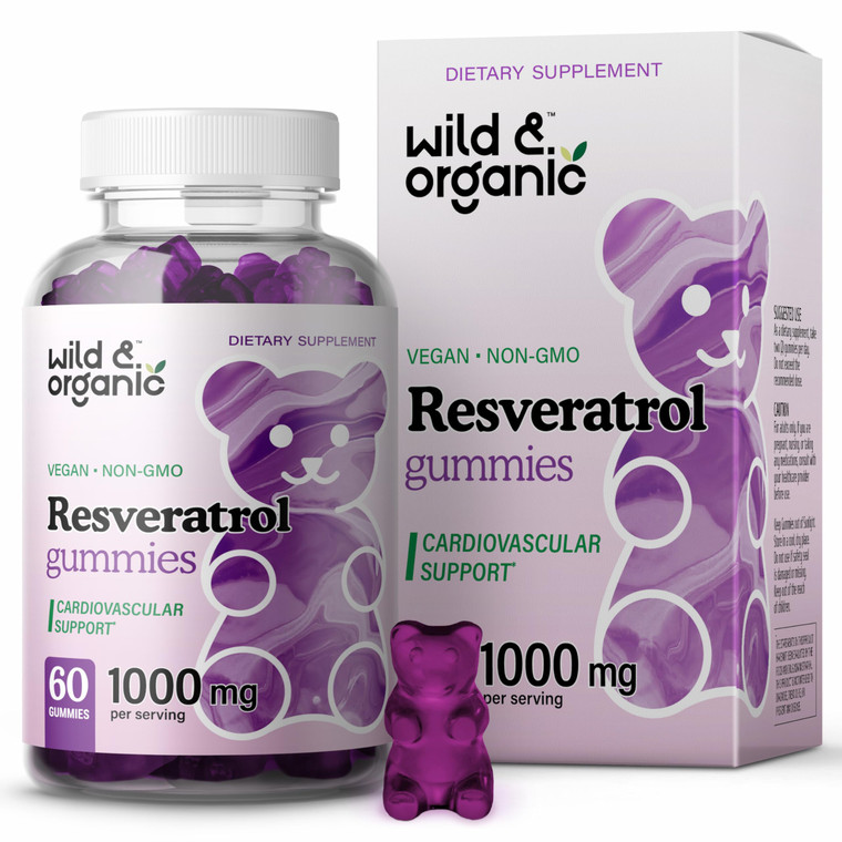 Wild & Organic Resveratrol Gummies 1000mg - Trans Resveratrol Supplement for Antioxidant, Brain, Immune Support - 60 Vegan, Non-GMO Antioxidant Gummi