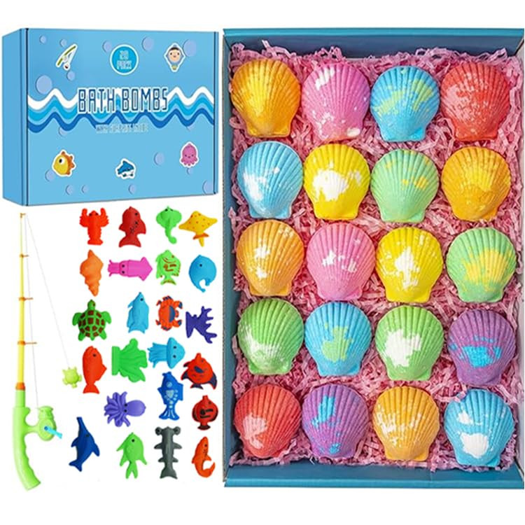 Bath Bomb Gift Set with Surprise Inside, 20 Pack Organic Bath Bombs for Kids, Kids Safe Handmade Fizzy Balls for Kid, Ideal Birthday Gift for Kids, B