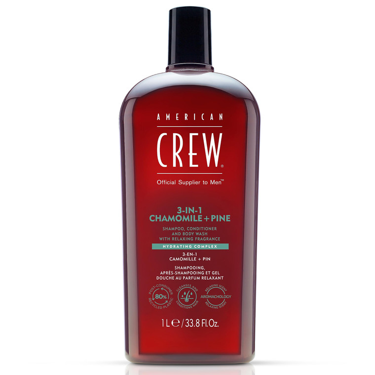AMERICAN CREW 3-in-1 Chamomile & Pine, Shampoo, Conditioner & Body Wash for Men, All-in-One Care with Calming and Relaxing Fragrance, 33.8 fl oz