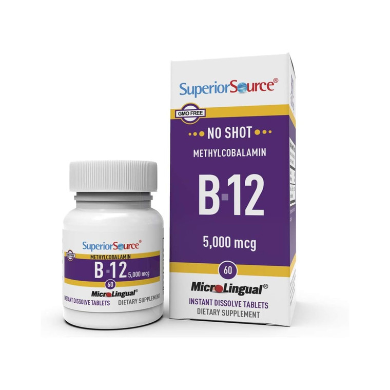 Superior Source No Shot Methylcobalamin B-12 5000 mcg - Vitamin B-12 to Support Energy Production, Brain Health & Overall Wellness - Sublingual Table