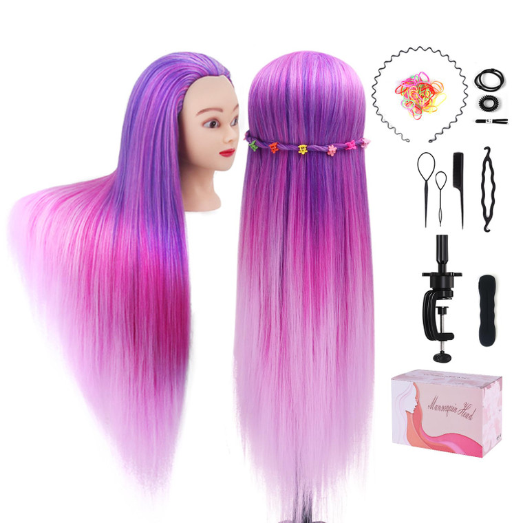 Mannequin Head with Hair, Beauty Star Doll Head for Styling, 29" Long Syntheic Hair Cosmetology Hairdressing Training Practice Manikin Head with Clam