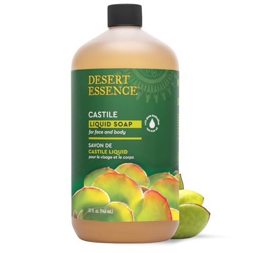 Desert Essence Castile Liquid Soap With Eco-Harvest Tea Tree Oil - 32 Fl Oz - Face & Body Cleansing - Coconut & Olive Oil - May Diminish Imperfection