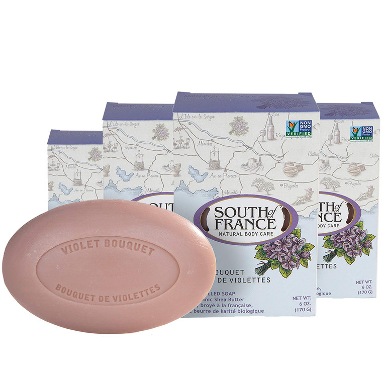 Violet Bouquet Clean Bar Soap by South of France Clean Body Care Triple-Milled French Soap with Organic Shea Butter + Essential Oils Vegan, Non-GMO B