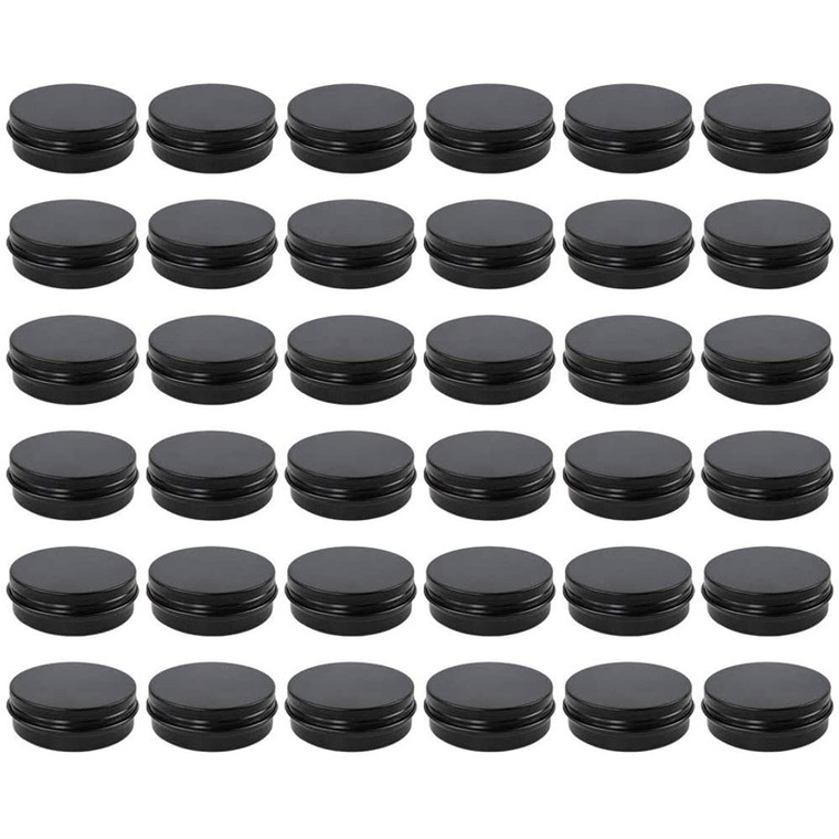 Moretoes 36 Pack Tins, 2 Oz Lip Balm Containers, Black Metal Round Tins Aluminum Cans, Empty Tin with Screw Lids for Salve, Spices or Candies