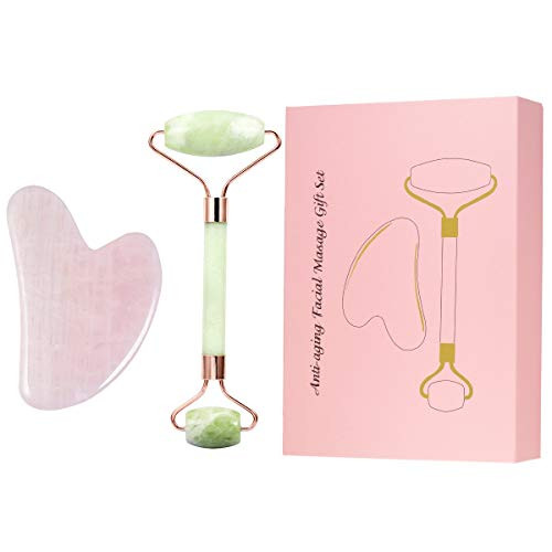 Rockcloud Natural Crystal Jade Roller and Gua Sha Scraping Set Massager Tool for Anti Aging Beauty Neck Body Reduce Wrinkles Facial Massager Therapy