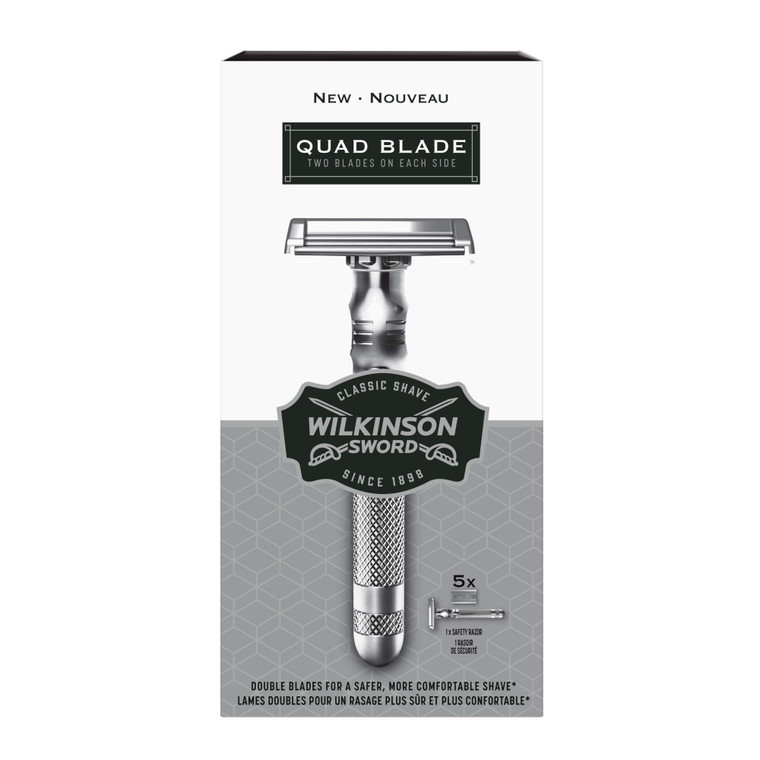 Wilkinson Sword Quad Blade Razor for Men with 5 Quad Blade Razor Refills