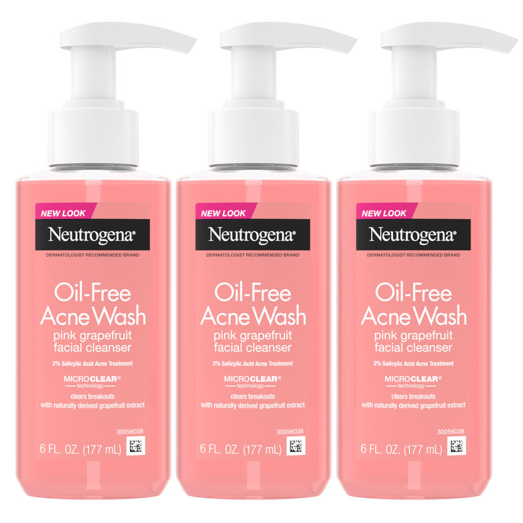 Neutrogena Oil-Free Pink Grapefruit Pore Cleansing Acne Wash and Daily Liquid Facial Cleanser with 2% Salicylic Acid Acne Medicine and Vitamin C, 6 f
