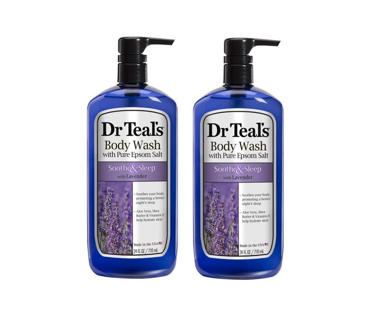 Dr. Teal's Lavender Body Wash Gift Set (2 Pack, 24oz Ea.) - Soothe & Sleep Lavender with Essential Oils Blended with Pure Epsom Salt - Ease Aches & P