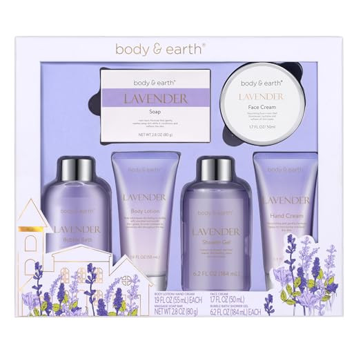 Spa Gifts for Women, Lavender Gift Set, Body & Earth 6 Pcs Bath Gift Sets, Self Care Kit, Birthday Relaxing Spa Set for Her Mothers Day Gifts for Mom