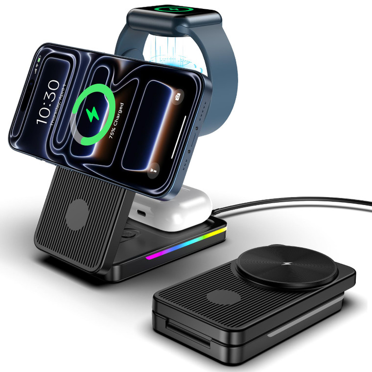 Wireless Charging Station for Apple, 3 in 1 Mag-Safe Charger Stand for iPhone 16 Pro Max/15/14/13/12, Foldable Mag-Safe Nightstand Charger for Air Po