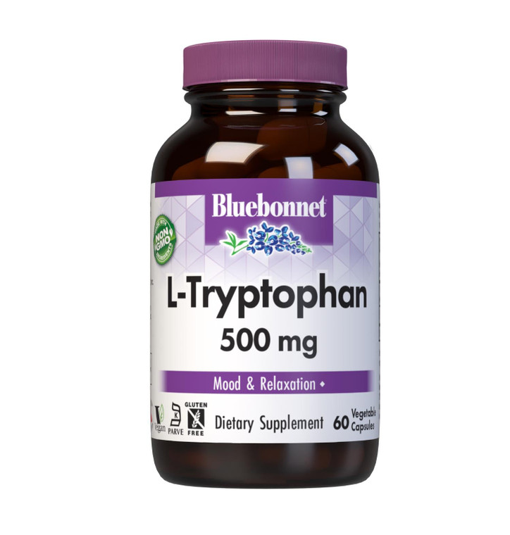 Bluebonnet Nutrition L-Trypotophan 500mg, for Neurotransmitting Support*, Supports Positive Mood*, Soy-Free, Gluten-Free, Non-GMO, Kosher Certified,