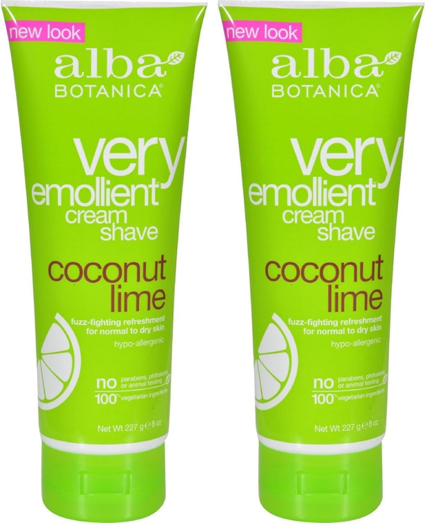 Alba Botanica Very Emollient Shave Cream Coconut Lime 8 oz (2-packs)