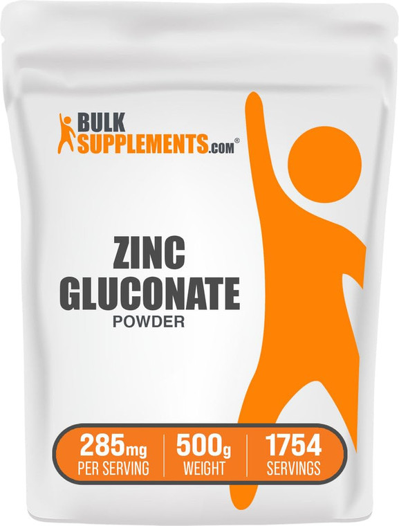 BulkSupplements.com Zinc Gluconate Powder - Zinc 40mg, Mineral Supplement for Immune Support - Gluten Free, 285mg per Serving, 500g (1.1 lbs) (Pack o