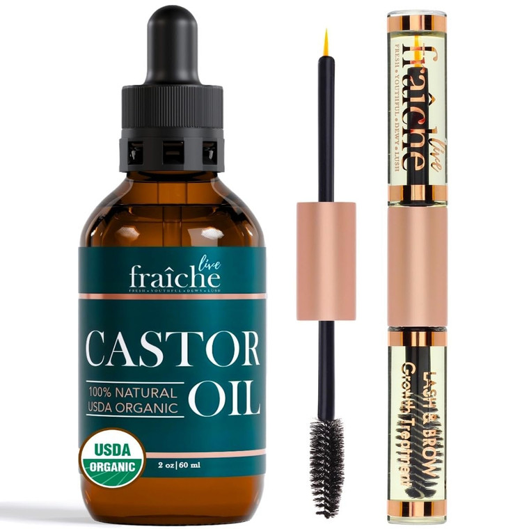 Live Fraiche Organic Castor Oil (16oz) + Filled Mascara Tube - 100% Pure Hexane Free Cold Pressed Castor Oil for Skin and Face - Hair Growth for Eyel