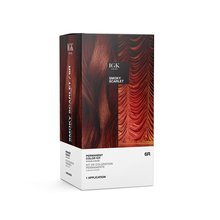 IGK Permanent Hair Dye Color Kit | 6R Smoky Scarlet - Intense Auburn | 100% Gray Color Coverage + Strengthen + Shine | Ammonia Free
