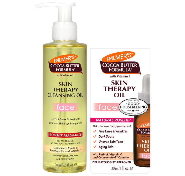 Palmer's Face Oil + Facial Cleanser Oil, Cocoa Butter with Vitamin E & Rosehip Fragrance Skin Care Bundle, Includes 1 Cleansing Oil to Clean & Bright