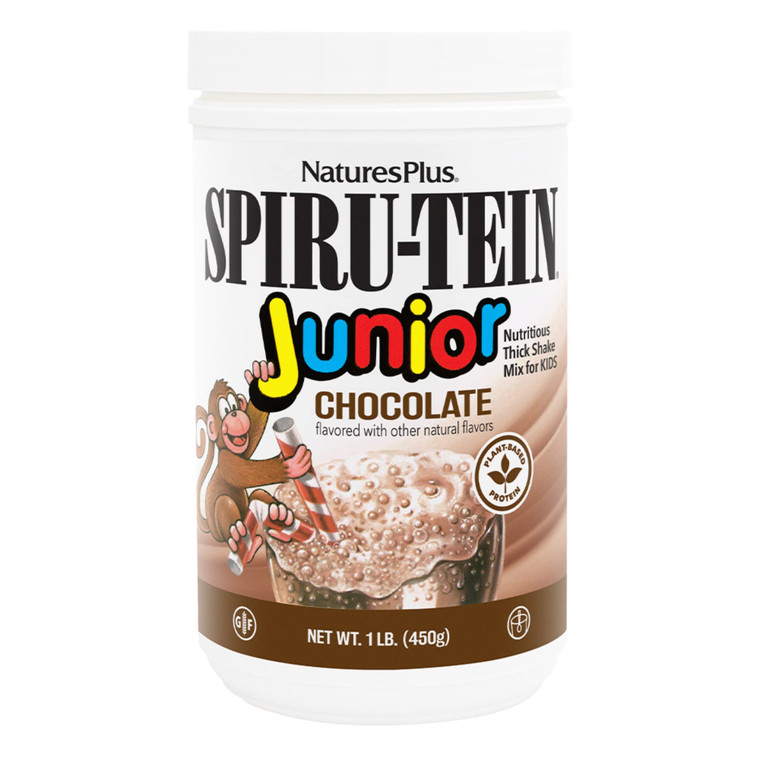 Natures Plus SPIRU-TEIN Junior, Chocolate - 1 lb - Plant-Based Protein Powder Shake for Kids - Gluten Free & Vegetarian - 15 Servings