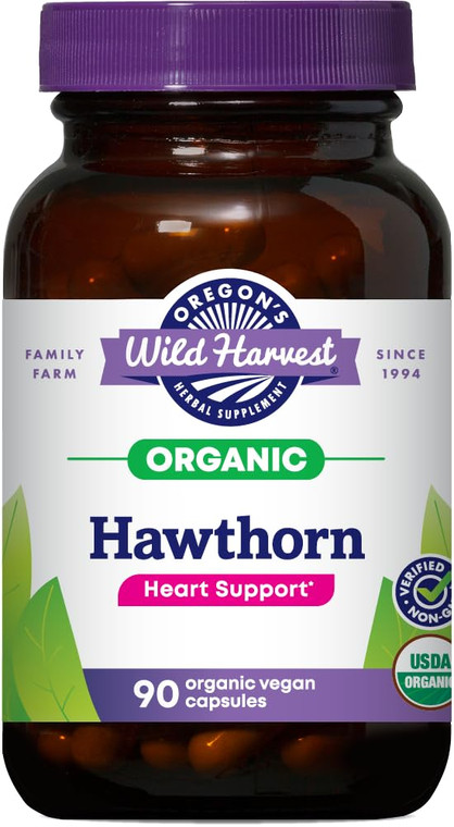 Oregon's Wild Harvest, Certified Organic Hawthorn Capsules for Natural Health, 1200 MGS, 90 Count