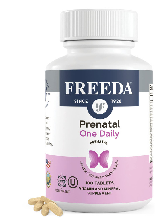 FREEDA Prenatal Vitamin - Kosher Prenatals - Prenatal Vitamins with Iron, Prenatal Folic Acid, Choline, Vitamin D - One Daily Pre Natal Multivitamin