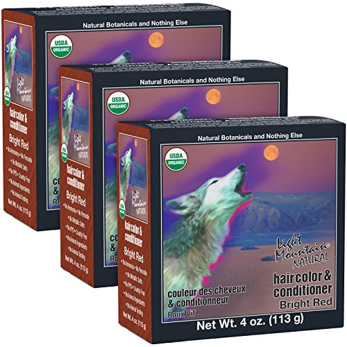 Light Mountain Henna Hair Color & Conditioner - Bright Red Hair Dye for Men/Women, Organic Henna Leaf Powder and Botanicals, Chemical-Free, Semi-Perm