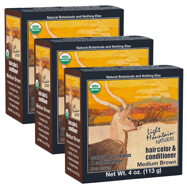 Light Mountain Henna Hair Color & Conditioner - Medium Brown Hair Dye for Men/Women, Organic Henna Leaf Powder and Botanicals, Chemical-Free Semi-Per