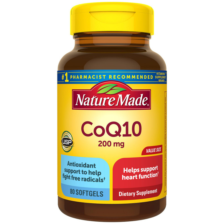 Nature Made CoQ10 200mg Softgels, Dietary Supplement for Heart Health Support, 80 Softgels, 80 Day Supply