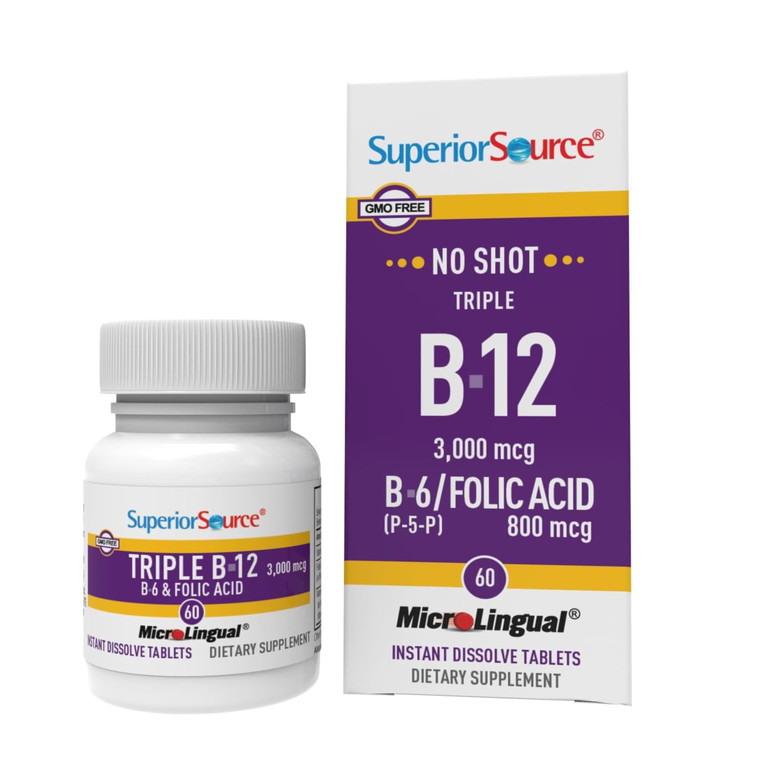 Superior Source NO Shot Triple B-12 3,000 mcg B-6 Folic Acid 800 mcg - Formula Supports Heart Health & Energy - Health Supplement with Folic Acid & M