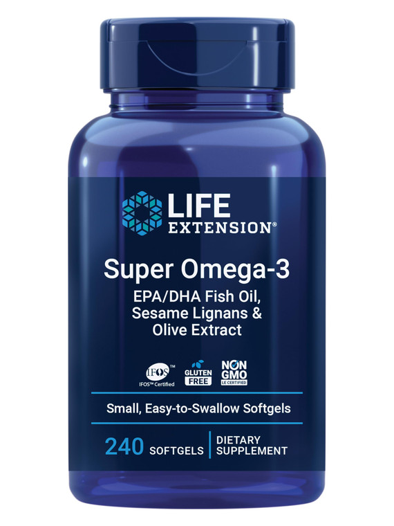 Life Extension Super Omega-3 EPA/DHA Fish Oil, Sesame Lignans & Olive Extract  Heart Health, Brain Health, Inflammation Health Support, Gluten-Free,