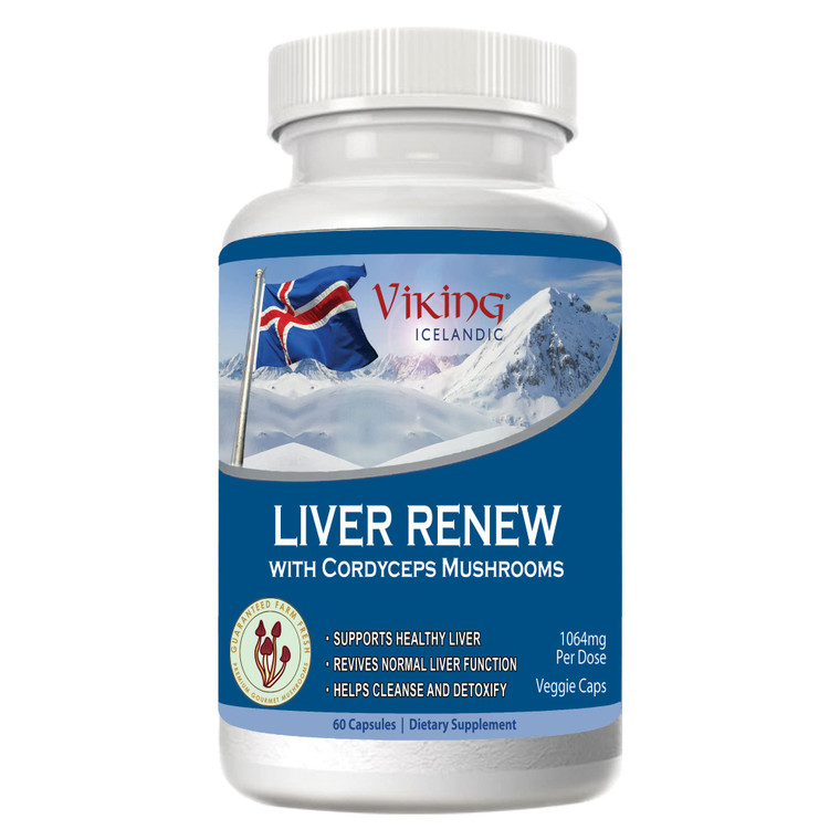 Viking Liver Renew Icelandic - Liver Health Support Formula - Comprehensive Mushroom Blend with Cordyceps, Reishi, Shitake, Lions Mane, Maitake and C