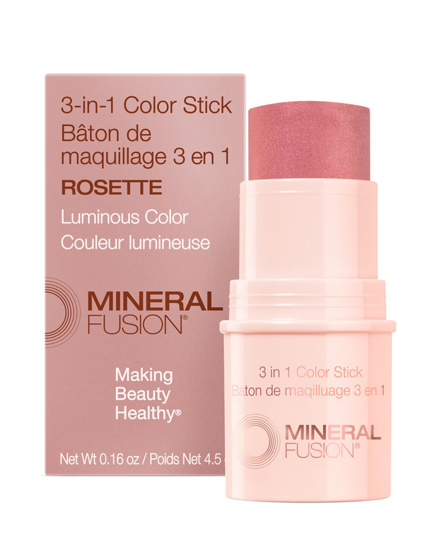 Mineral Fusion 3-in-1 Color Stick - Hydrating Cream Blush Tint for Cheek, Lip and Eye - Natural Multi Use Makeup (Rosette)