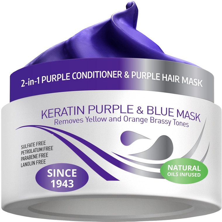 VITAMINS hair cosmetics Keratin Purple Hair Mask - Blue Hair Mask Deep Conditioner Treatment - Blonde Toner to Neutralize Brassiness in Brassy Blonde