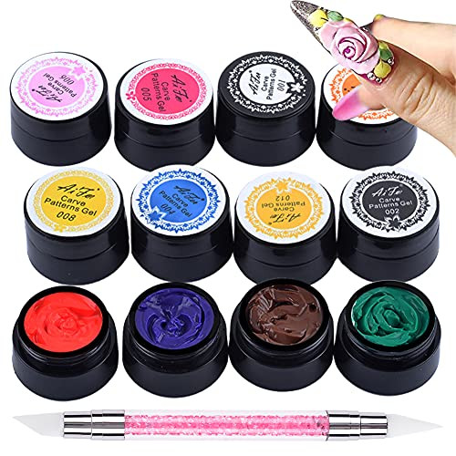 BAIYIYI 12 Color 3D Nail Sculpting Gel Set  Professional Carving Gels for Nail Art Design, Soak Off Polish Decoration, Flower Patterns & Precision M