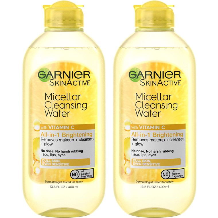 Garnier Micellar Water with Vitamin C, Facial Cleanser & Makeup Remover, Brightening & Hydrating, For All Skin Types, Vegan, Cruelty Free, 13.5 Fl Oz