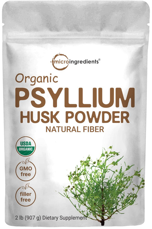 Micro Ingredients Organic Psyllium Husk Powder, 2lbs (32oz) | Daily Soluble Fiber Supplement | India Origin | Natural Prebiotics & Probiotics | Suppo