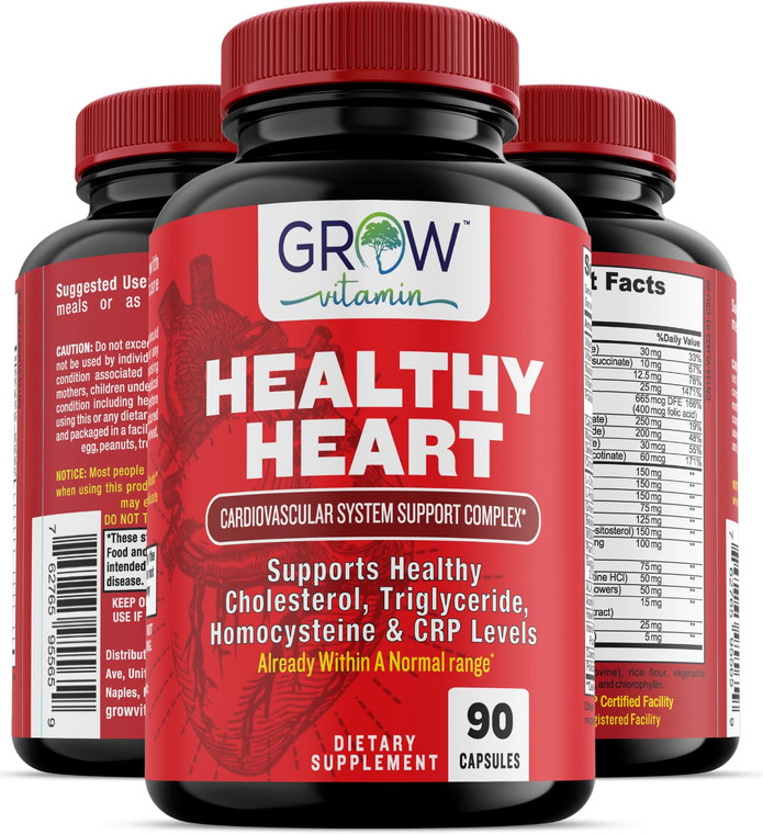 Heart Support Supplement, Promotes Cardiovascular Health, Triglyceride, Homocysteine, and CRP Levels, Natural Artery Cleanse, Made with 22 Premium He