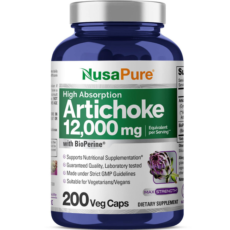 NusaPure Artichoke 20:1 Extract, 600 mg Equivalent to 12,000mg 200 Veggie caps (Non-GMO, Gluten Free)