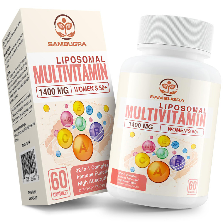Sambugra Liposomal Multivitamin for Women 50+ - Women Daily Multivitamin with 32 Ingredients, CoQ10, Vitamins C, B, D, E for Cardiovascular & Bone He