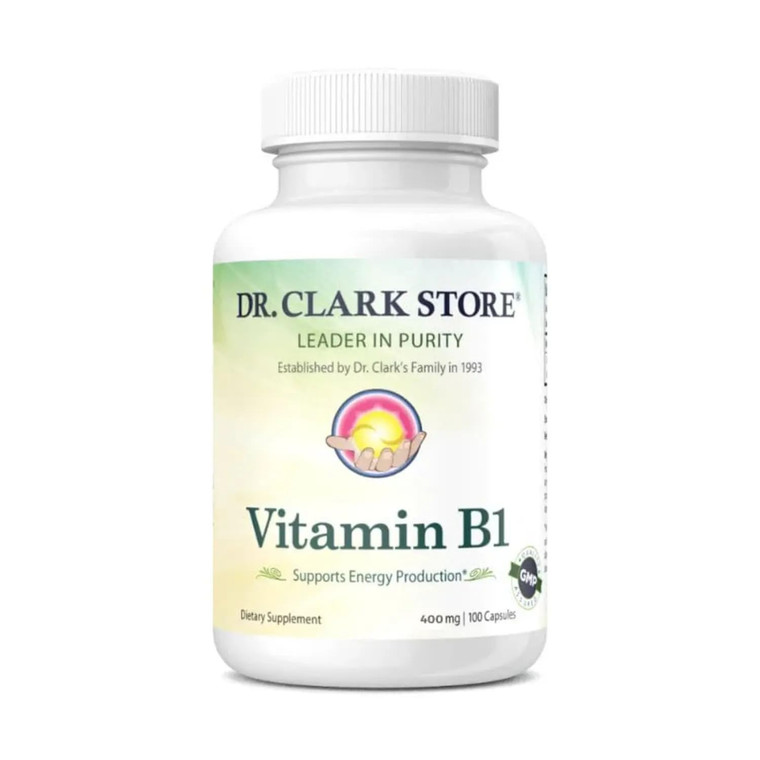 Dr. Clark Vitamin B1 Thiamine 400mg Supplement -Thiamine B1 Supplement for Healthy Nervous System & Energy Metabolism, Gluten-Free, Dairy Free - 100