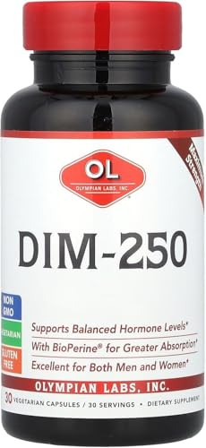Olympian Labs DIM Supplement 250mg - DIM Diindolylmethane Plus BioPerine 30 Capsule Supply of DIM for Estrogen Balance, Hormone Menopause Relief, Acn