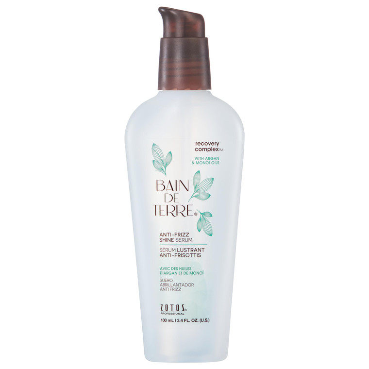 Bain de Terre Recovery Complex Anti-Frizz Shine Serum, Silky Shine & Frizz Control with Argan & Monoi Oils, Paraben-Free, Alcohol-Free, Color-Safe, V
