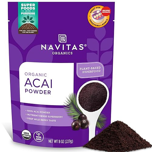 Navitas Organics Acai Powder  for Smoothie Bowls, Oatmeal, Dips, Sauces & More  Antioxidants, Omega 3 6 9, Fiber - USDA Organic, Non GMO, Kosher, G