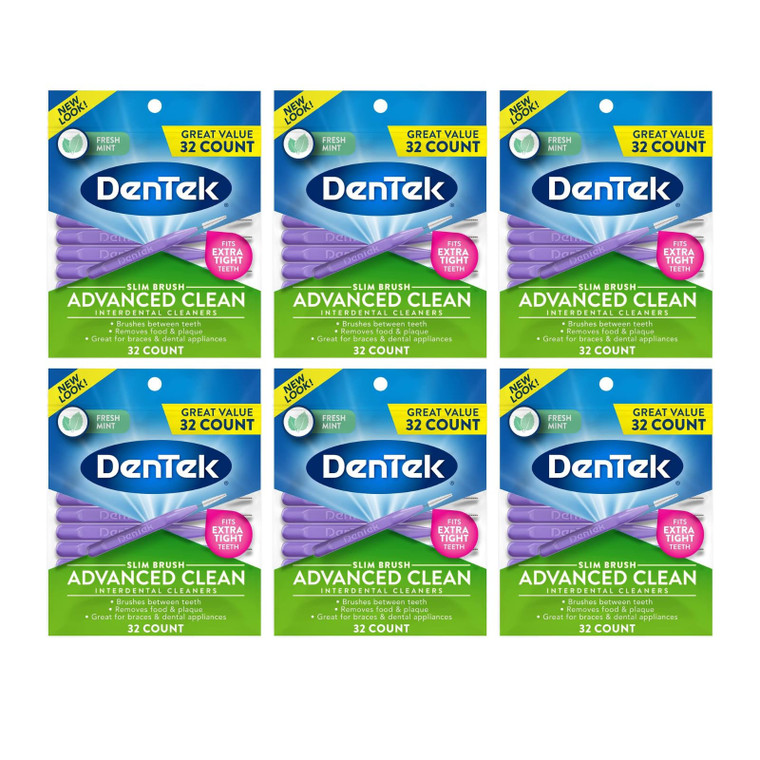 Dentek Slim Brush 32 Count Deep Clean Tight Teeth (6 Pack)