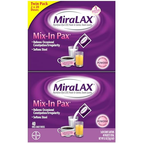 MiraLAX Laxative Powder for Gentle Constipation Relief for Adults, Stool Softener with PEG 3350, Nonstimulant Laxative, No Harsh Side Effects, Single
