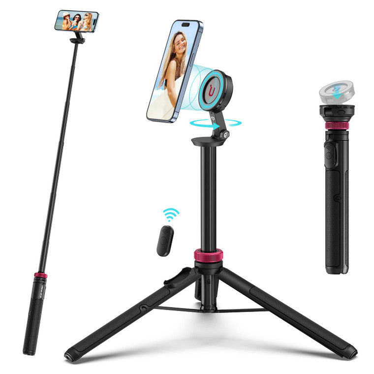 ULANZI 61'' Magnetic Selfie Stick Phone Tripod with Wireless Remote, Extendable Cell Phone Holder Stand, Compatible with MagSafe, Cellphone Tripod fo