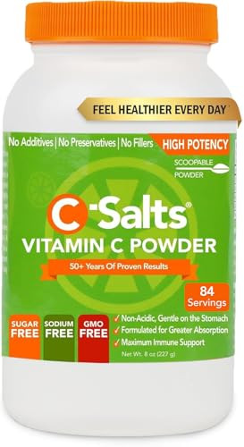 C-Salts Vitamin C Powder - 100% Pure Buffered Ascorbic Acid Powder for Daily Immune Support - Stomach-Friendly Organic Vegan Non-GMO Sugar-Free - 84